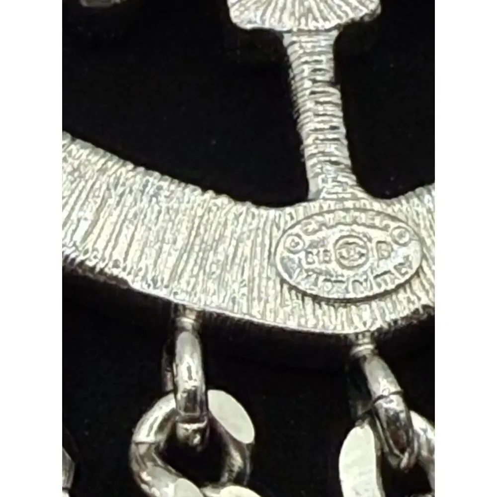 Chanel Baguette Crystal CC Shield Multi-Strand Long Chain Brooch Silver